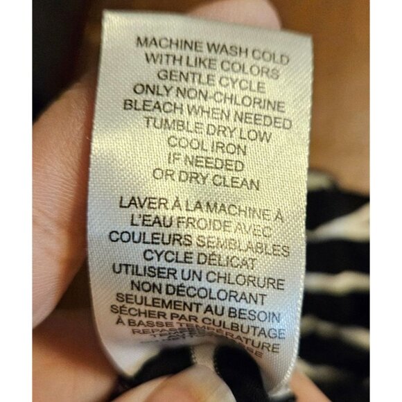 T Tahari Maxi Dress Stretch Sleeveless Ruched Striped Black White Sz L Classic - Picture 6 of 6